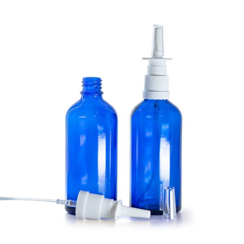 Botella de vidrio, pulverizador nasal, azul, 100 ml