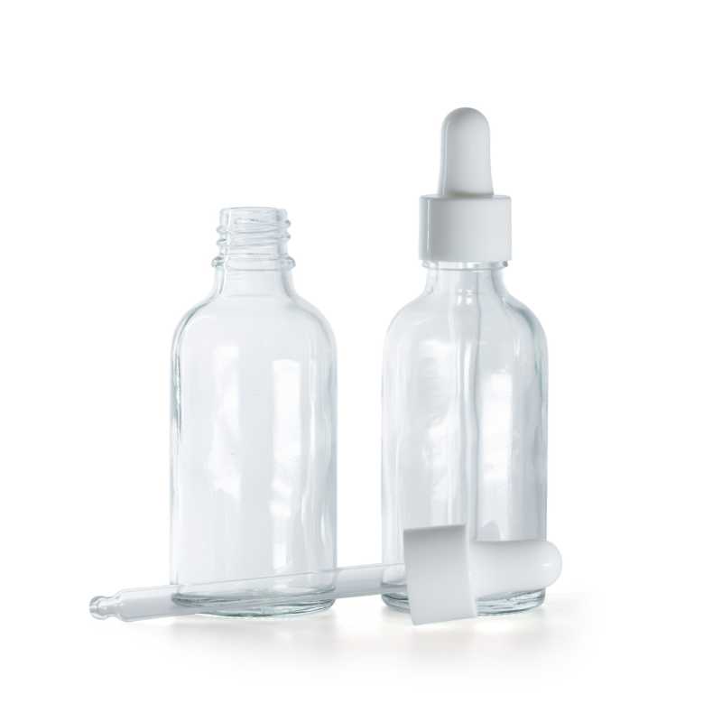 Botella, vidrio, transparente, cuentagotas blanco brillante, 50 ml