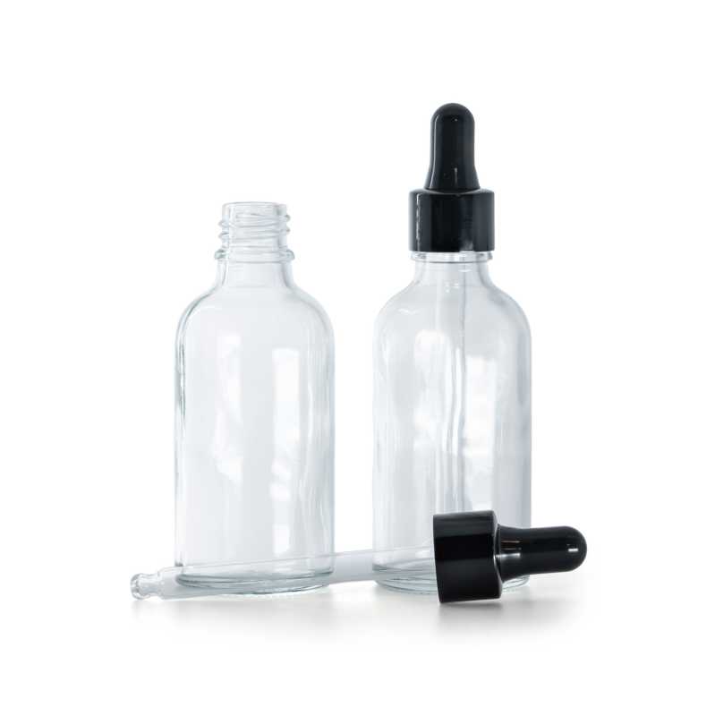 Frasco de vidrio, transparente, cuentagotas negro brillante, 30 ml