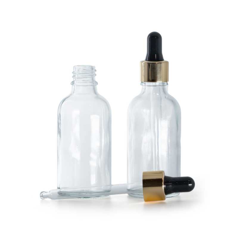 Frasco de vidrio transparente, cuentagotas negro dorado, 30 ml