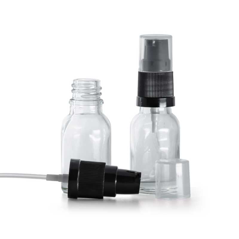 Envase de vidrio, transparente, dispensador de loción, 15 ml