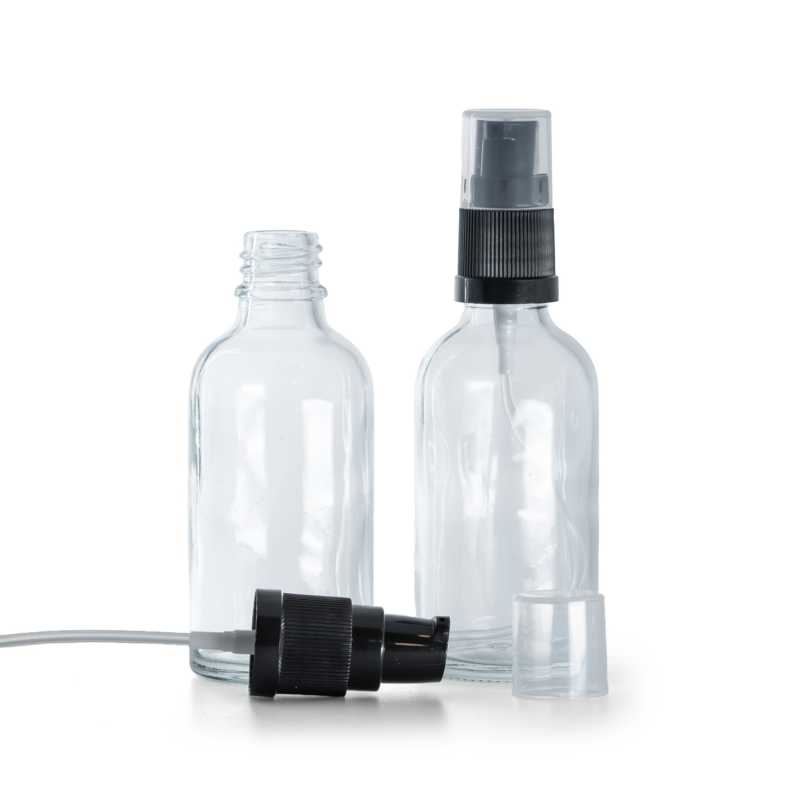 Frasco de vidrio, transparente, dosificador de loción, 50 ml
