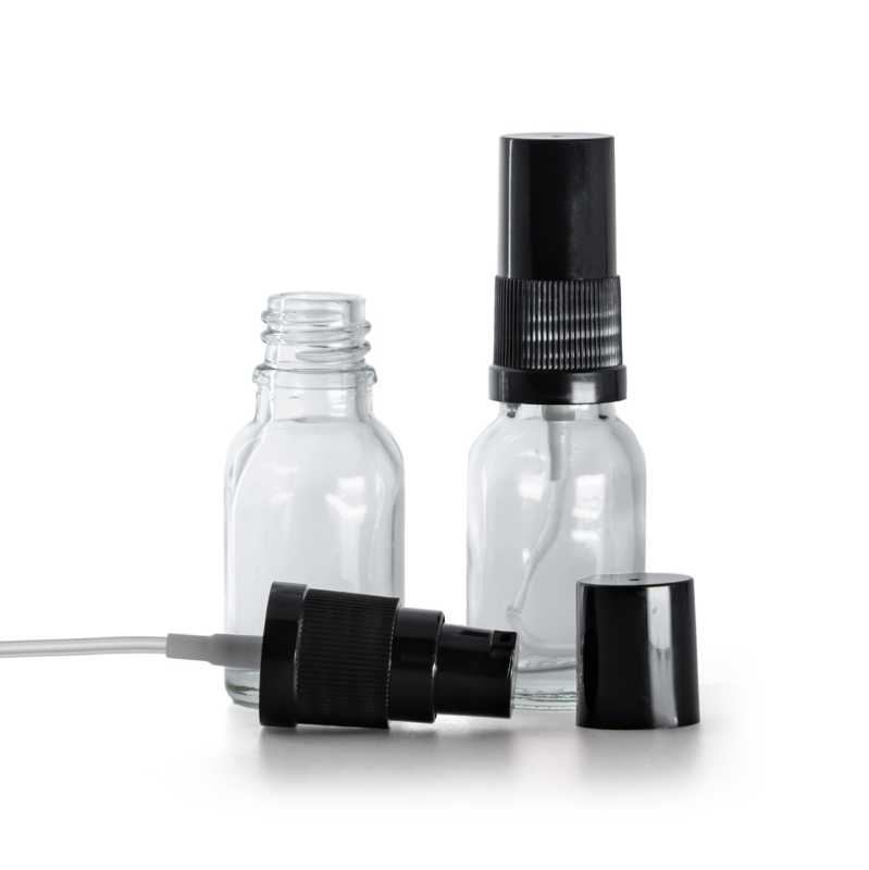 Botella de vidrio, dosificador de loción, negro, 15 ml