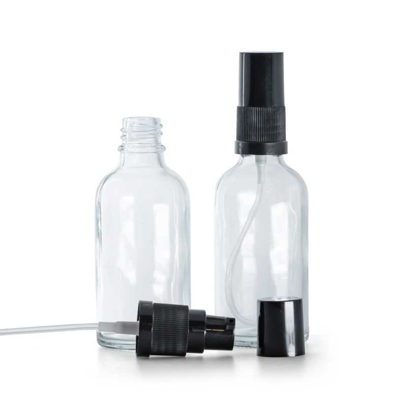 Botella de vidrio, transparente, dispensador de crema, negra, 50 ml