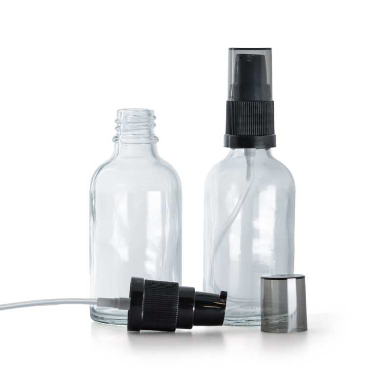 Frasco de vidrio transparente, dispensador de crema con sobretapa ahumada, 30 ml