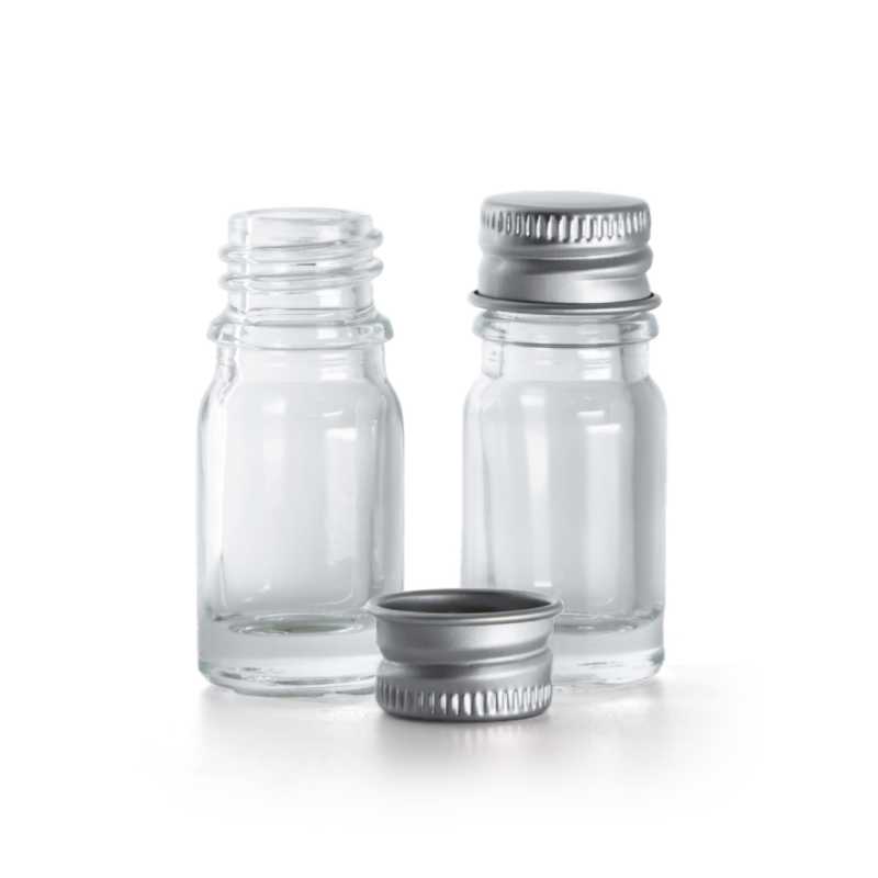 Frasco de vidrio transparente, tapón de aluminio, 5 ml