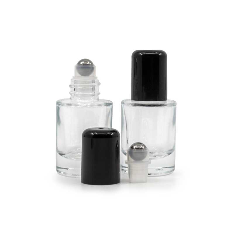 Botella de vidrio, roll-on, transparente, fondo grueso, 10 ml