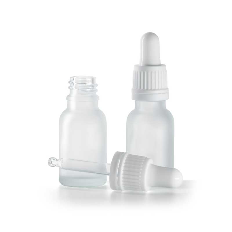 Botella de vidrio esmerilado transparente, cuentagotas blanco, 15 ml