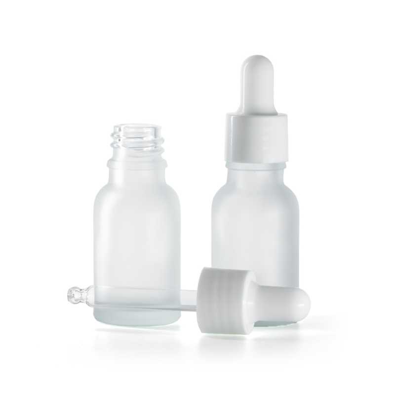 Botella de vidrio esmerilado transparente, cuentagotas blanco brillante, 15 ml