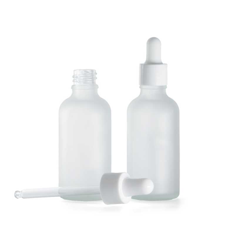 Botella de vidrio esmerilado transparente, gotero blanco brillante, 50 ml