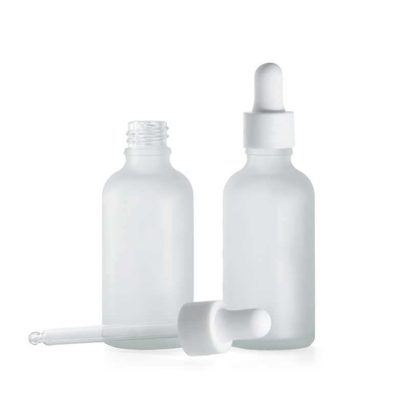 Botella de vidrio esmerilado transparente, cuentagotas blanco mate liso, 50 ml