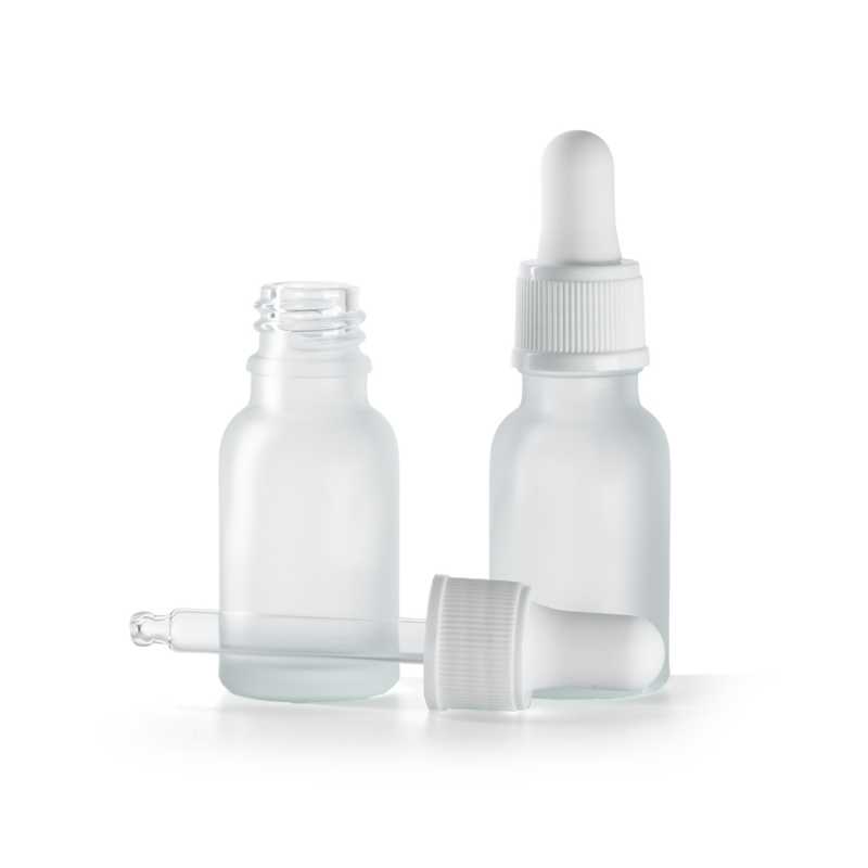 Frasco de vidrio esmerilado transparente, cuentagotas blanco mate, 15 ml