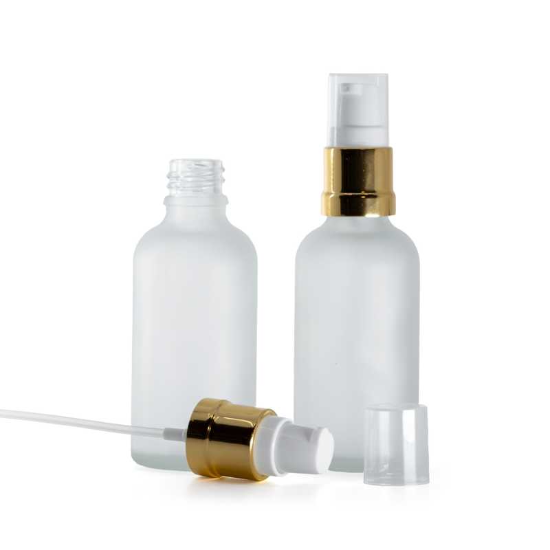 Frasco de vidrio esmerilado transparente, dispensador blanco dorado brillante, 50 ml