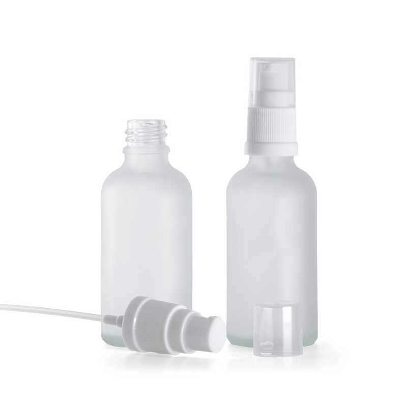 Botella de vidrio esmerilado transparente, dispensador blanco, 50 ml