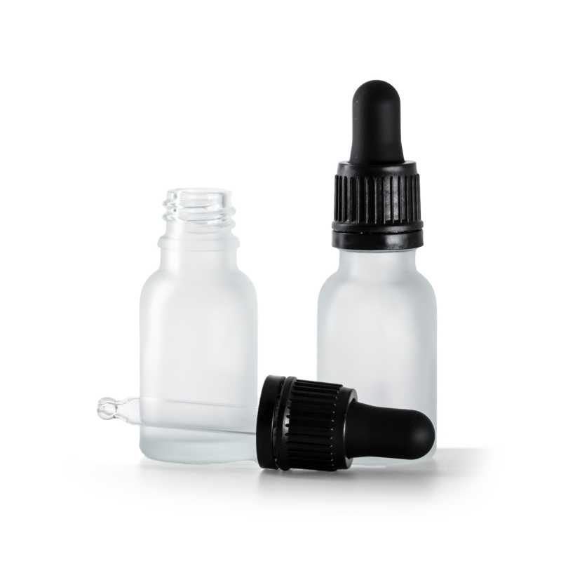 Frasco de vidrio esmerilado transparente, cuentagotas negro inviolable, 15 ml