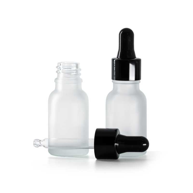 Botella de vidrio esmerilado transparente, cuentagotas negro brillante, 15 ml