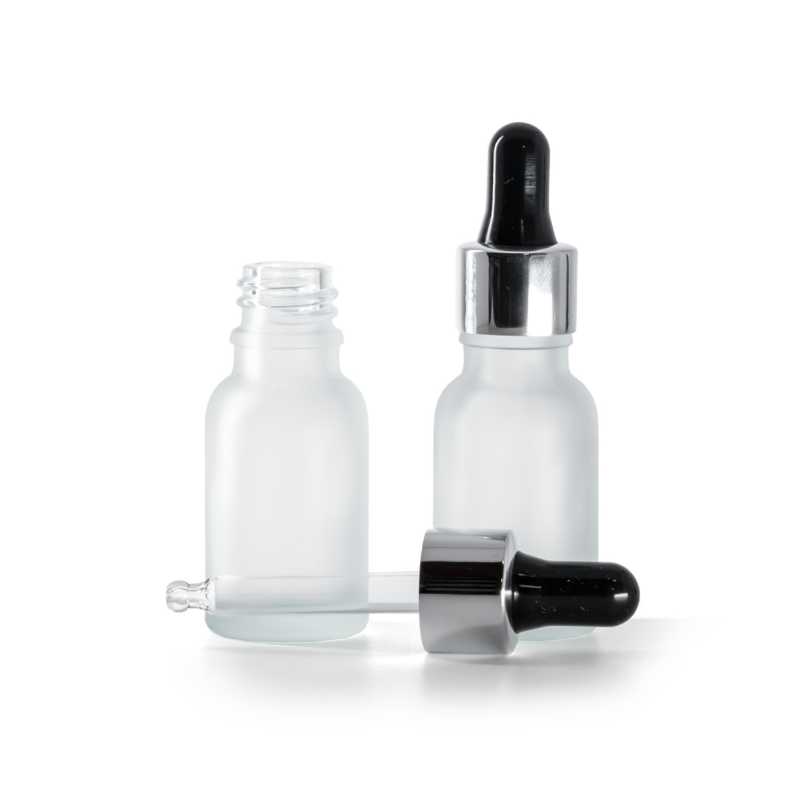 Botella de vidrio esmerilado transparente, cuentagotas negro plateado, 15 ml
