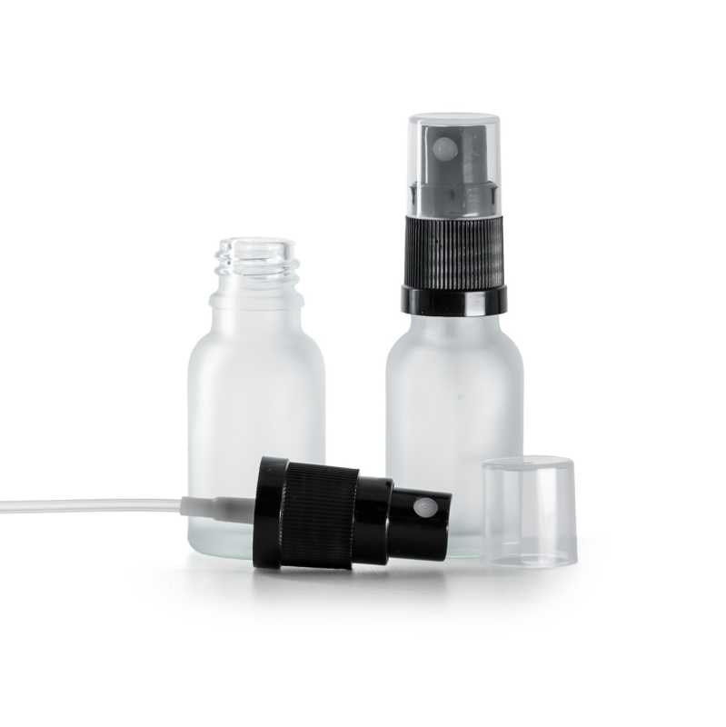 Frasco de vidrio, esmerilado transparente, pulverizador negro, 15 ml