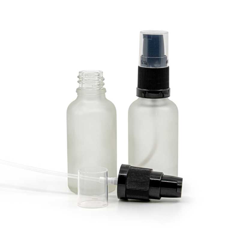 Botella de vidrio, transparente esmerilada, dispensador de loción, 30 ml