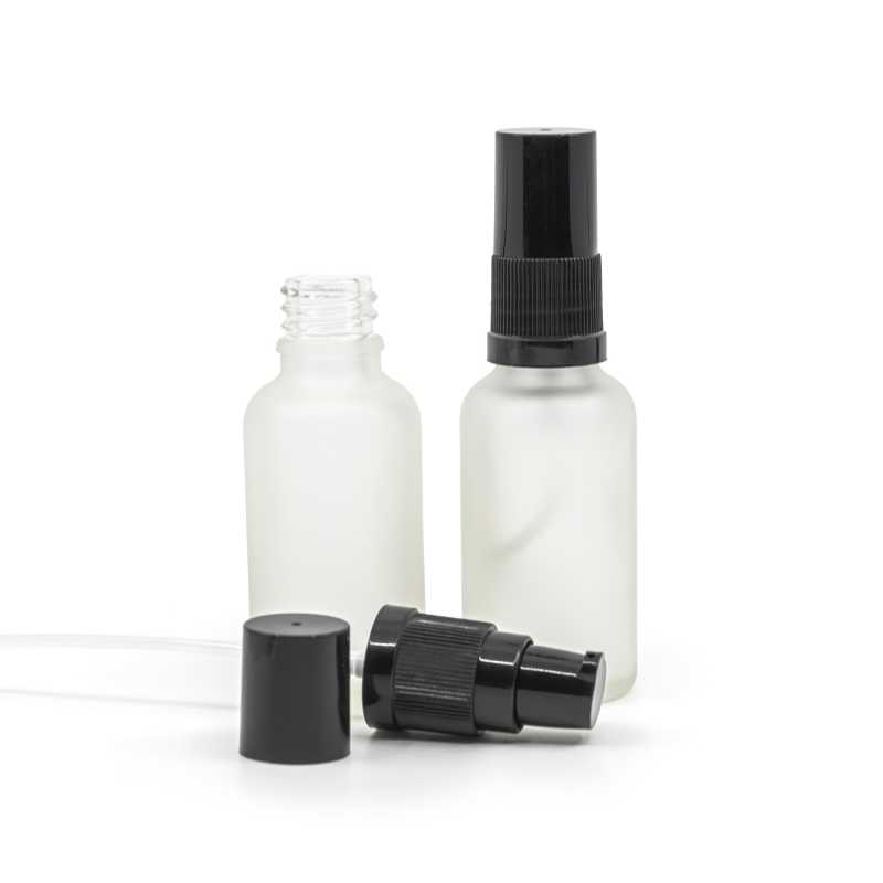 Botella de vidrio, esmerilada transparente, dispensador de loción, negra, 30 ml