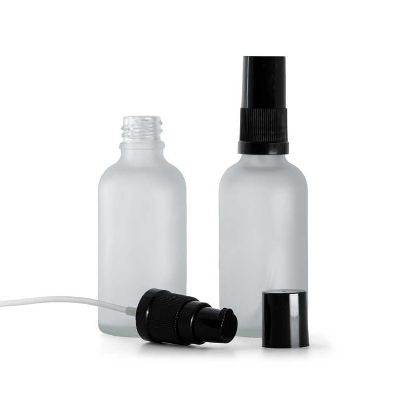 Botella, vidrio, esmerilado transparente, dispensador de loción, negro, 50 ml