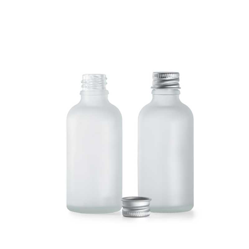 Frasco de vidrio esmerilado transparente, tapón de aluminio, 50 ml