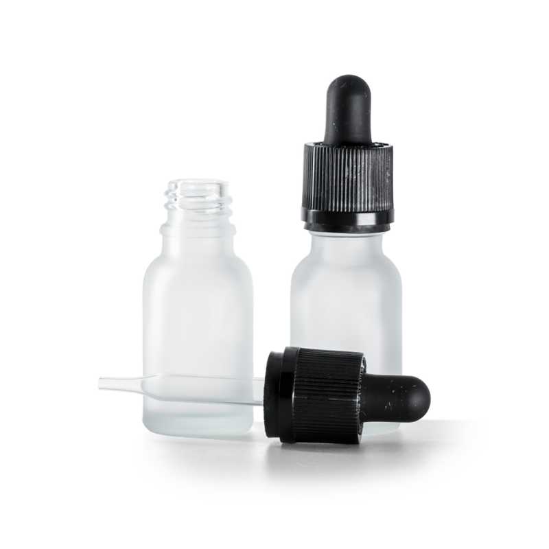 Frasco de vidrio esmerilado transparente, cuentagotas de seguridad inviolable negro, 15 ml