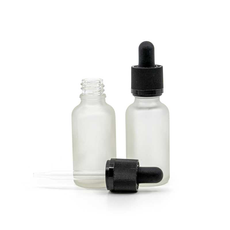 Botella de vidrio, transparente esmerilada, cuentagotas de seguridad, 30 ml
