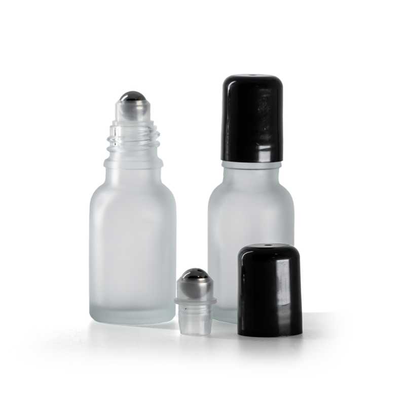 Frasco de vidrio roll-on, transparente mate, 15 ml