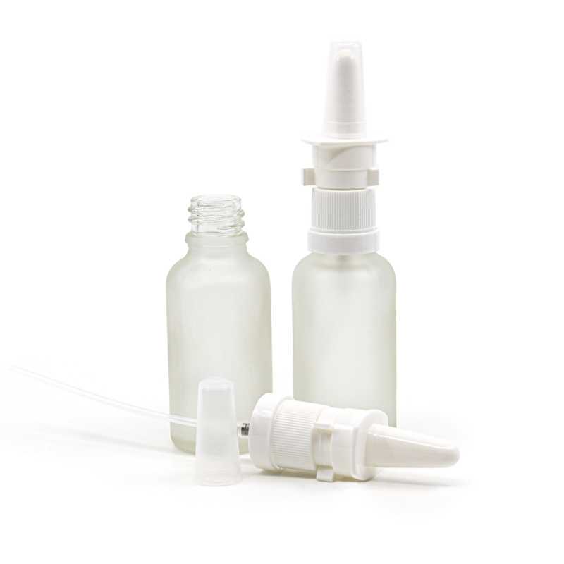 Botella de vidrio esmerilado transparente, pulverizador nasal, 30 ml