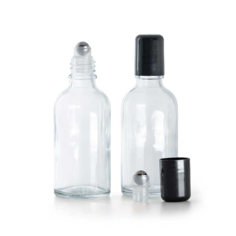 Botella de vidrio roll-on, transparente, 50 ml