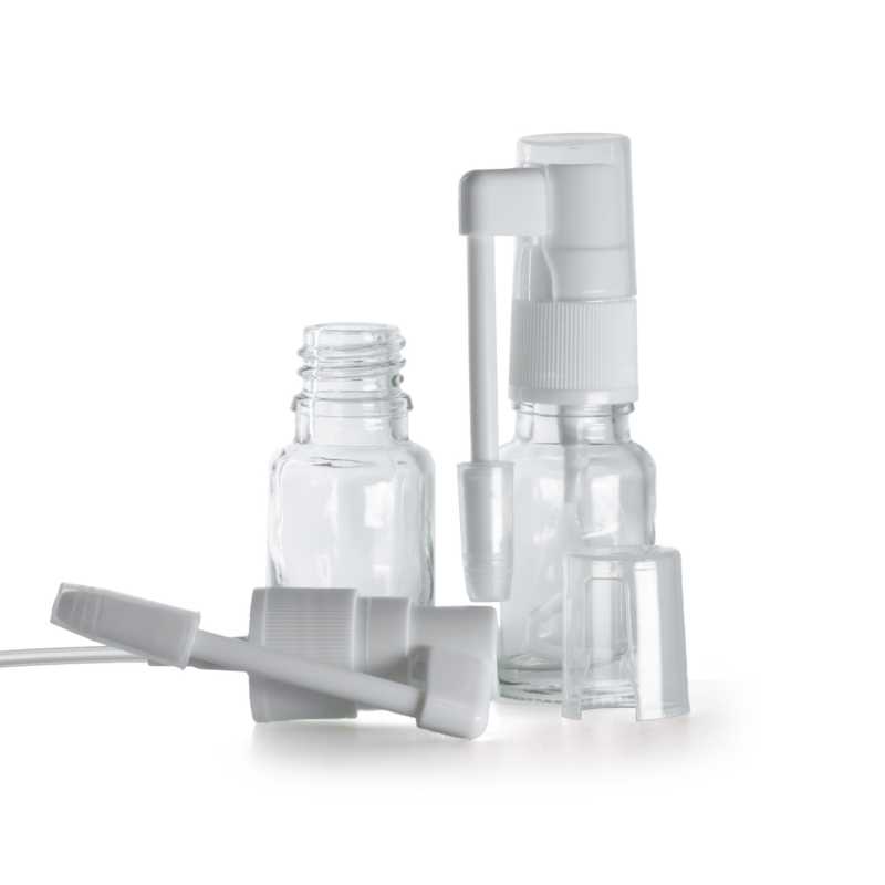 Botella de vidrio, transparente, pulverizador oral, 10 ml