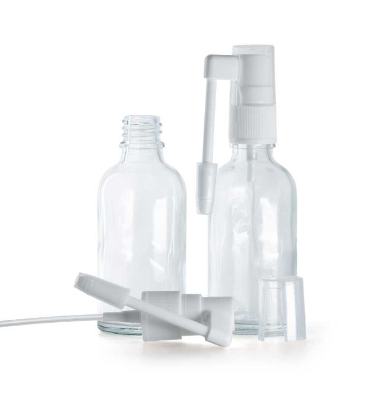 Frasco de vidrio, transparente, pulverizador bucal, 50 ml