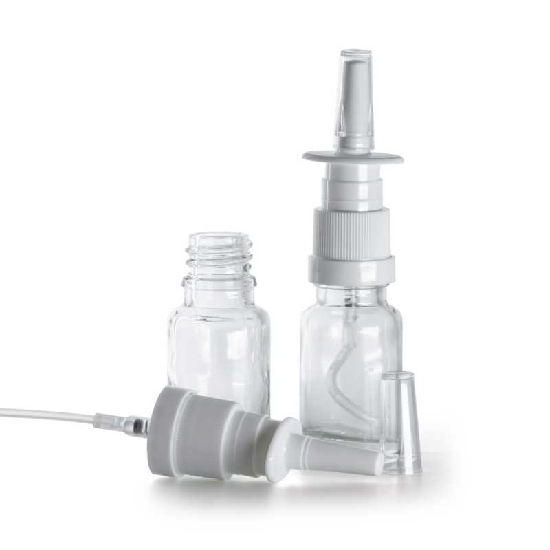 Botella de vidrio, transparente, pulverizador nasal, 10 ml