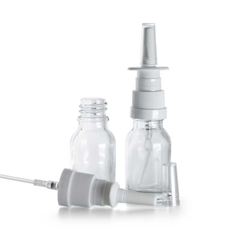 Botella de vidrio, transparente, pulverizador nasal, 15 ml