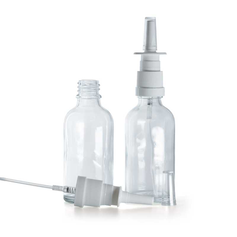 Botella de vidrio, transparente, pulverizador nasal, 50 ml