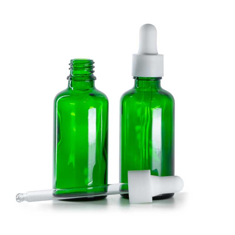 Botella de vidrio, gotero blanco mate liso, verde, 50 ml