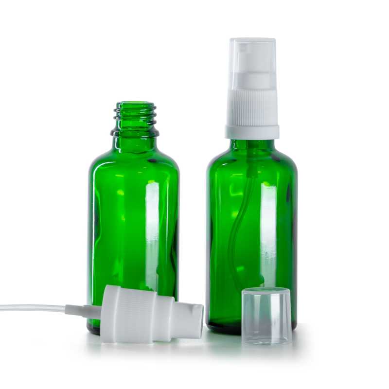 Botella de vidrio, verde, dispensador, 50 ml