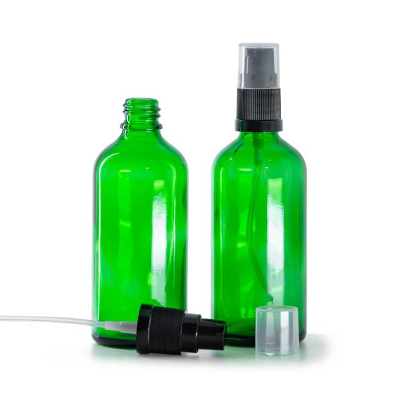 Frasco de vidrio, verde, dispensador de loción, 100 ml