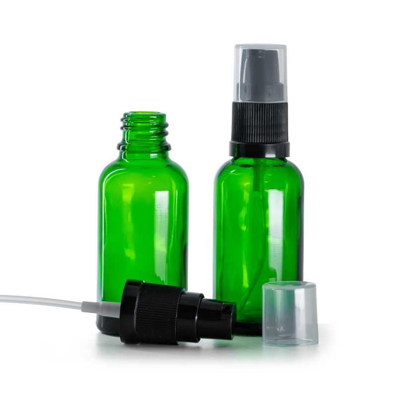 Frasco de vidrio, verde, dispensador de loción, 30 ml
