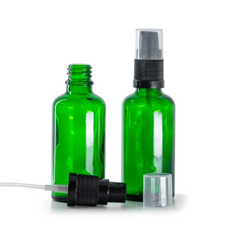 Botella de vidrio, verde, dispensador de loción, 50 ml