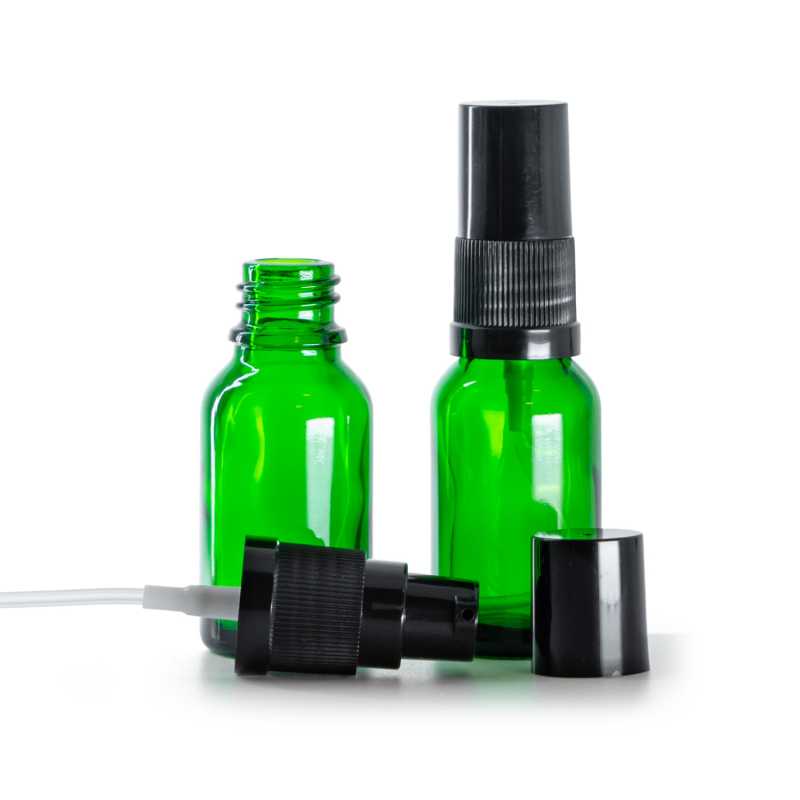 Botella de vidrio, dispensador de loción, verde, 15 ml