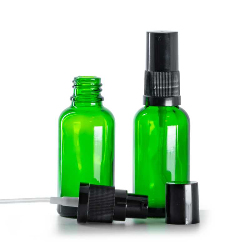Envase de vidrio, dosificador de loción, verde, 30 ml
