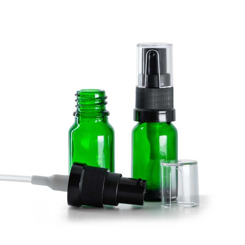 Botella de vidrio, verde, dispensador de aceite, 10 ml