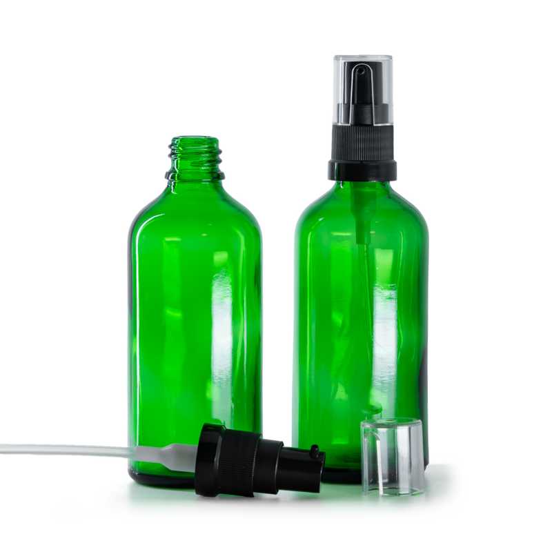 Botella de vidrio, verde, dosificador de aceite, 100 ml