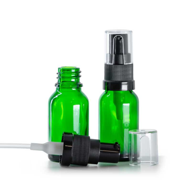 Botella de vidrio, aceite, verde, 15 ml