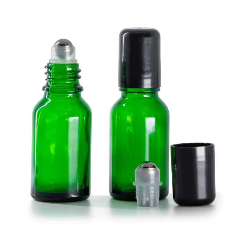 Frasco de vidrio, verde, roll-on, 15 ml
