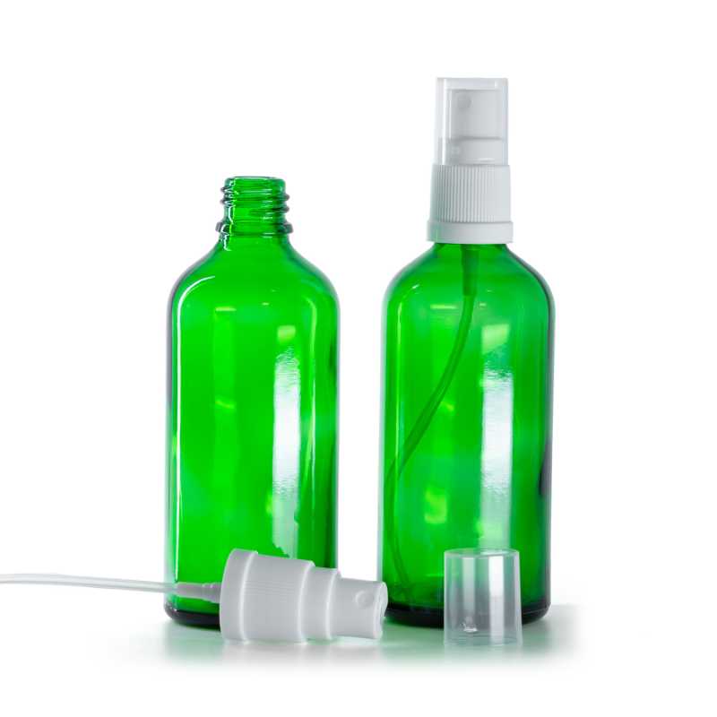 Botella de vidrio, pulverizador, verde, 100 ml