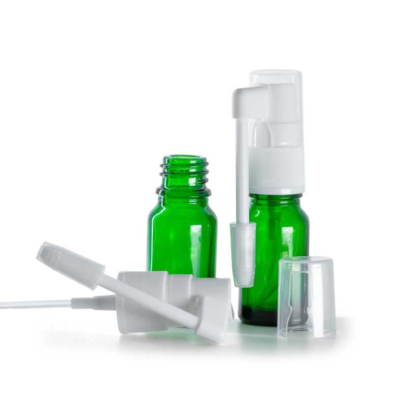 Botella de vidrio, pulverizador oral, verde, 10 ml