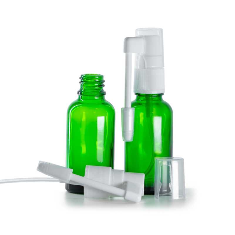 Botella de vidrio, spray oral, verde, 30 ml
